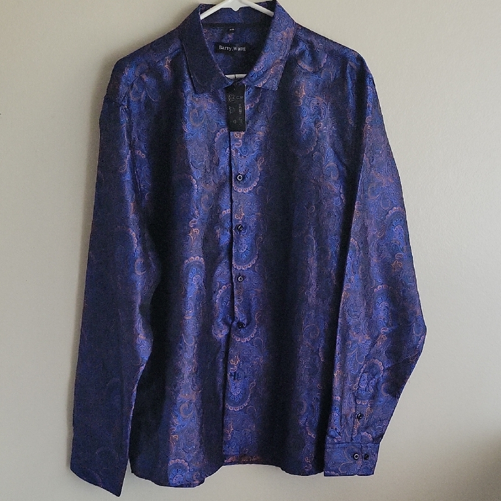 Men's Blue Paisley Shirt: Barry.Wang